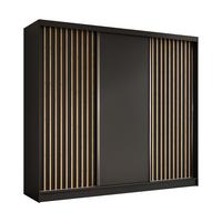 KLEIDERSCHRANK mit furnierten Schiebetüren und Aluminium-Leisten, LED-Beleuchtung - LABELO - 240 cm Schwarz+Schwarz+Artisan - Schwarz/Eiche Artisan, Holzwerkstoff (240/216/61cm) - ALTDECOR