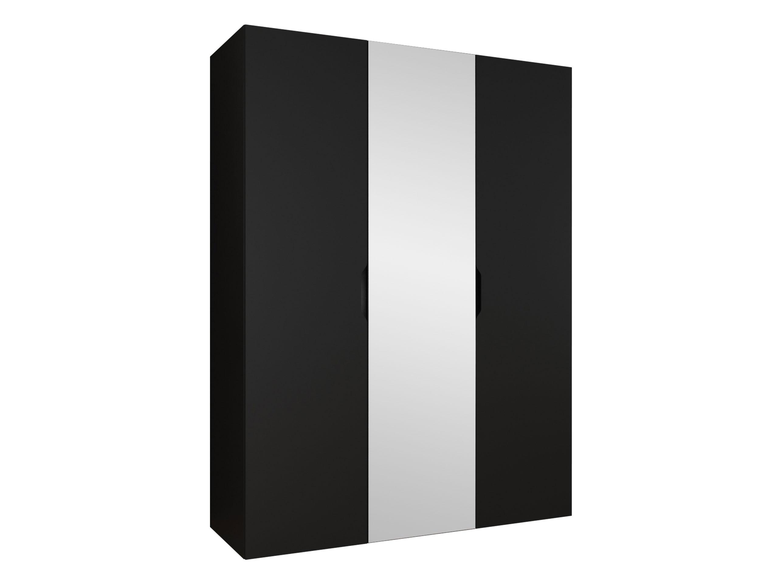 DREHTÜRENSCHRANK Malaga 150 mit Frontspiegel - Schwarz, Holzwerkstoff (150/202/52cm) - MIRJAN24