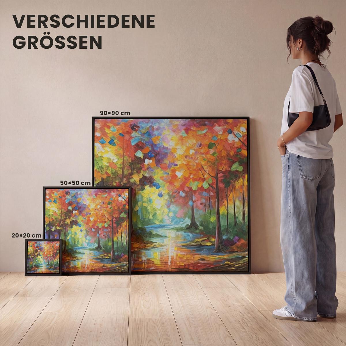 LEINWAND Bilder mit Rahmen - Landschaft - Wald - Farben - Natur - 50x50 - Multicolor, Textil (50/50cm) - MuchoWow