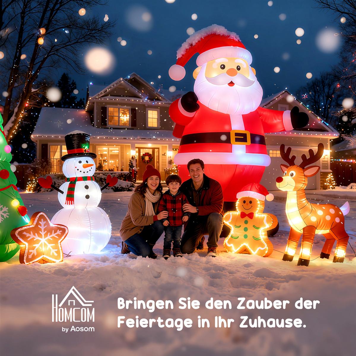 SCHNEEMANN Familie Selbstaufblasbare Dekoration LED mit Gebläse Blau - Multicolor, Kunststoff (55/120/100cm) - HOMCOM