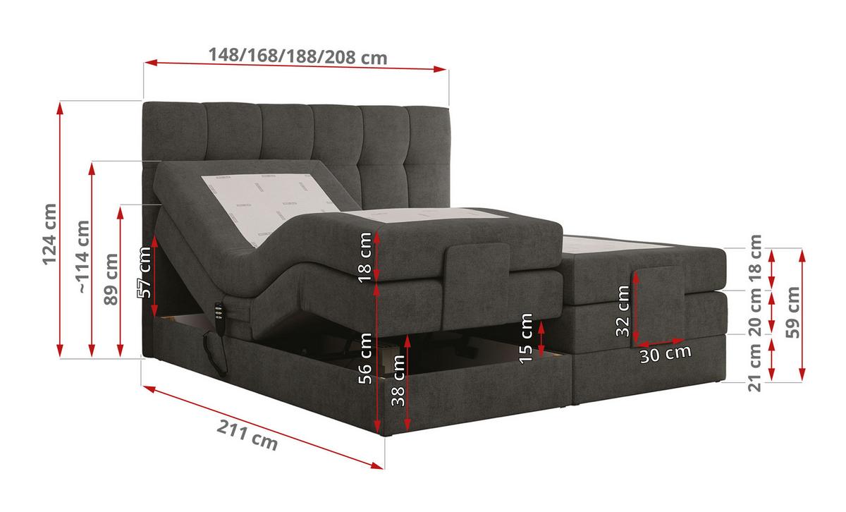 BOXBETT VITTORIA 200/200 - Dunkelgrau Struktur - H3 - Dunkelgrau, Holz/Textil (200/200cm) - MKS