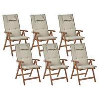 GARTENSTUHL 6er-Set Akazienholz dunkelbraun Auflagen taupe Amantea - Taupe/Dunkelbraun, Holz (54/105/69cm) - Beliani