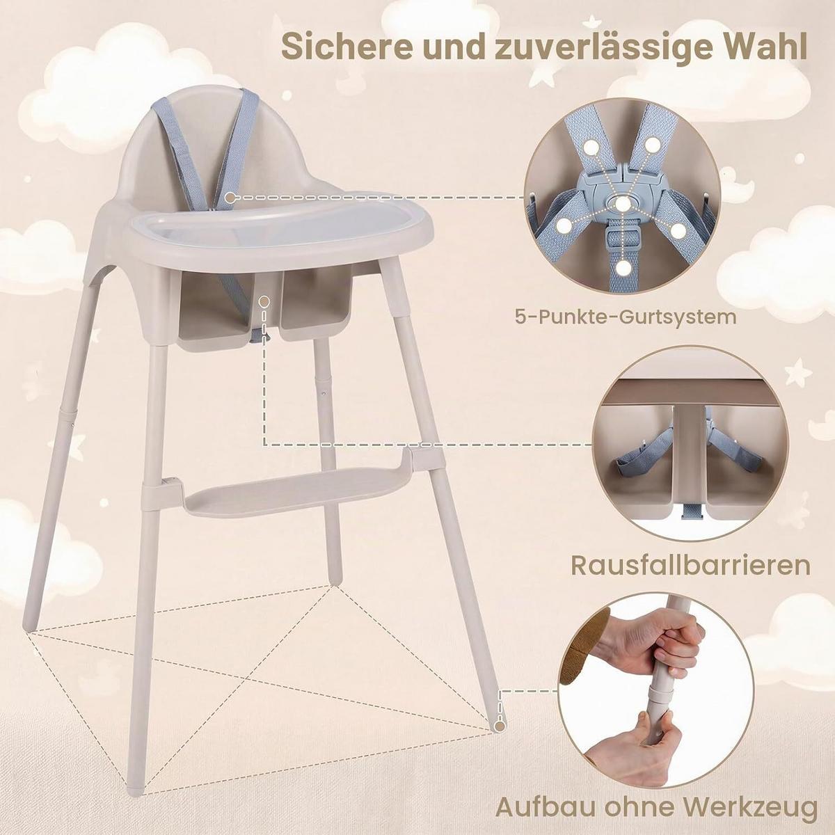 KINDERHOCHSTUHL aus Metall beige - Beige, Metall (56/56.5/46cm) - COSTWAY