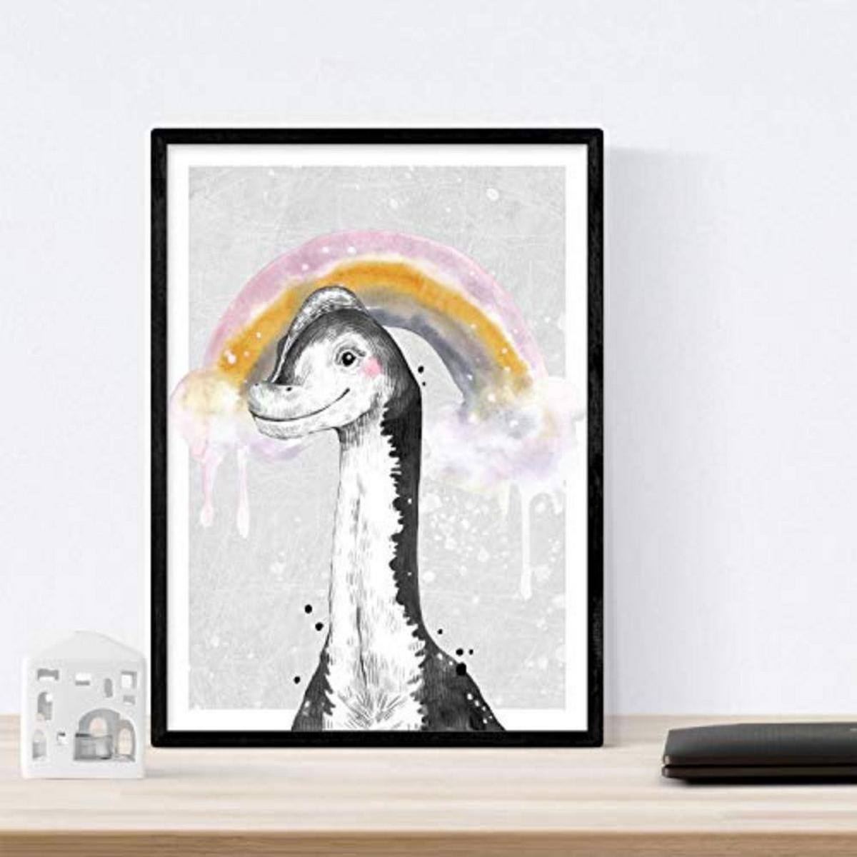 POSTER Set mit 4 Dinosaurios arociris A4 Schwarzer Rahmen - Schwarz, Papier (29.7/3cm) - Nacnic
