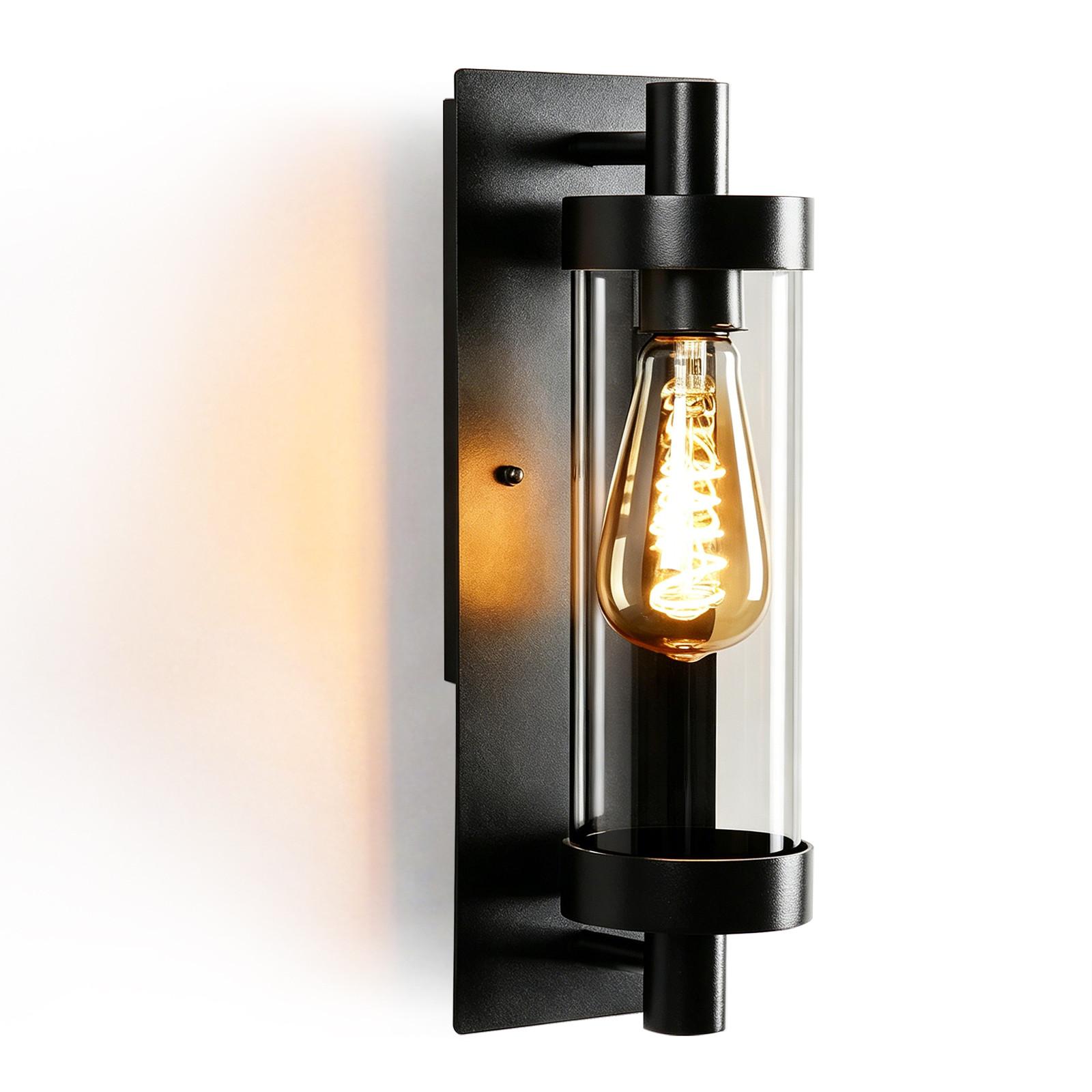 AUSSENWANDLEUCHTE Elenkir 12.7/12.5/34.5 cm - Schwarz, Glas/Metall (12.5/34.5/12.7cm) - ZMH