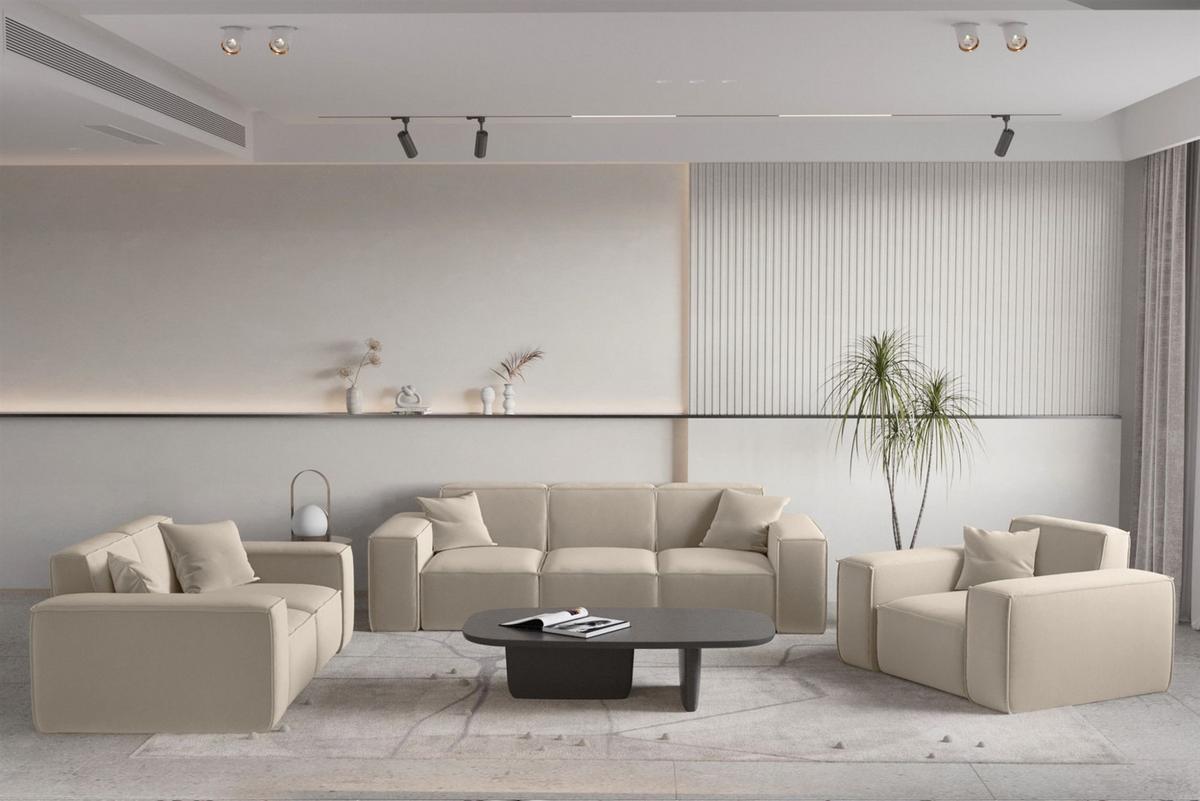 POLSTERHOCKER Celes Premium Opera Velvet - Beige, Holzwerkstoff/Textil (85/40/85cm) - Fun Möbel