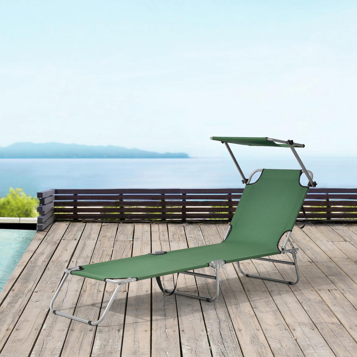 SONNENLIEGE Argozelo - Dunkelgrün, Textil/Metall (186/24/55cm) - casa.pro
