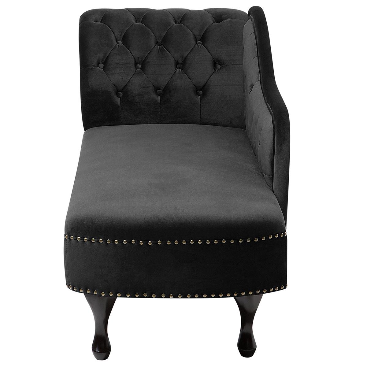 CHAISELONGUE Samtstoff schwarz linksseitig Nimes - Schwarz, Textil (170/79/61cm) - Beliani