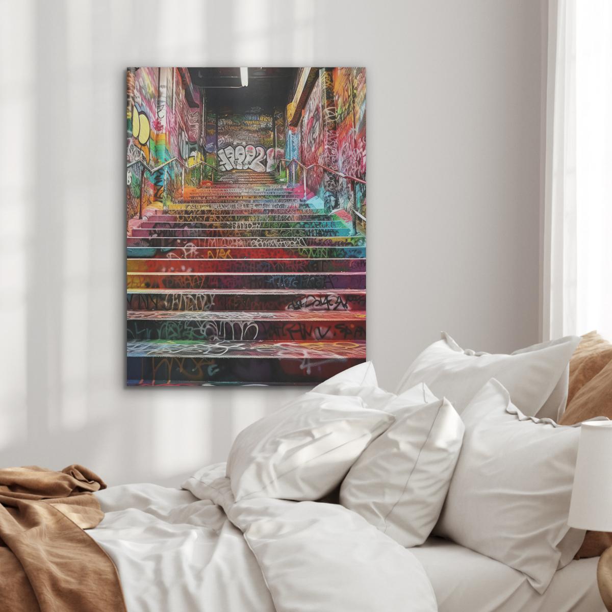 AKUSTIKBILD Treppe - Graffiti - Farben - Kunst Wandbilder 60x80 cm - Multicolor, Kunststoff (60/80/0.9cm) - MuchoWow