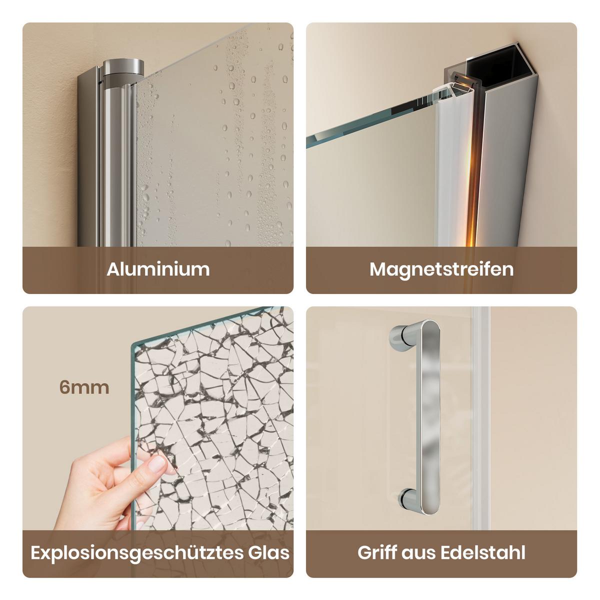 DUSCHTRENNWAND Drehfalttür Chrom 80/195 cm - Chromfarben, Glas (80/195cm) - EMKE