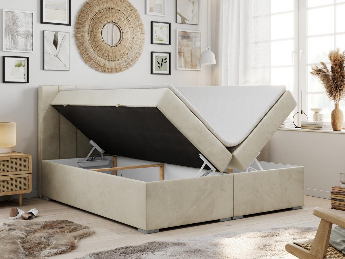 BOXBETT ALLY 120/200 Beige Velvet - H4 - Beige, Holz/Textil (120/200cm) - MKS