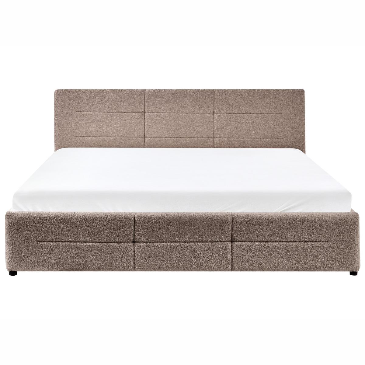 BETT mit Stauraum 180/200 cm Bouclé Taupe Massognes - Taupe, Textil (180/200cm) - Beliani