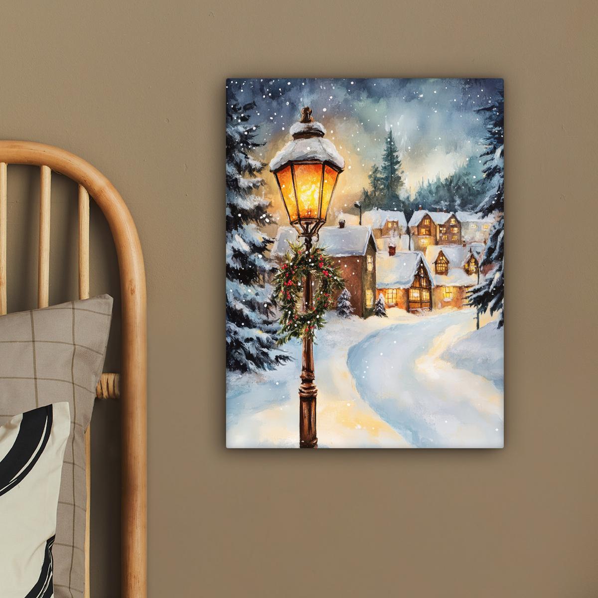 LEINWANDBILD Weihnachtsdorf - Häuser - Schnee - Weihnachten Room Decor 30x40 cm - Sandfarben, Textil (30/40cm) - MuchoWow