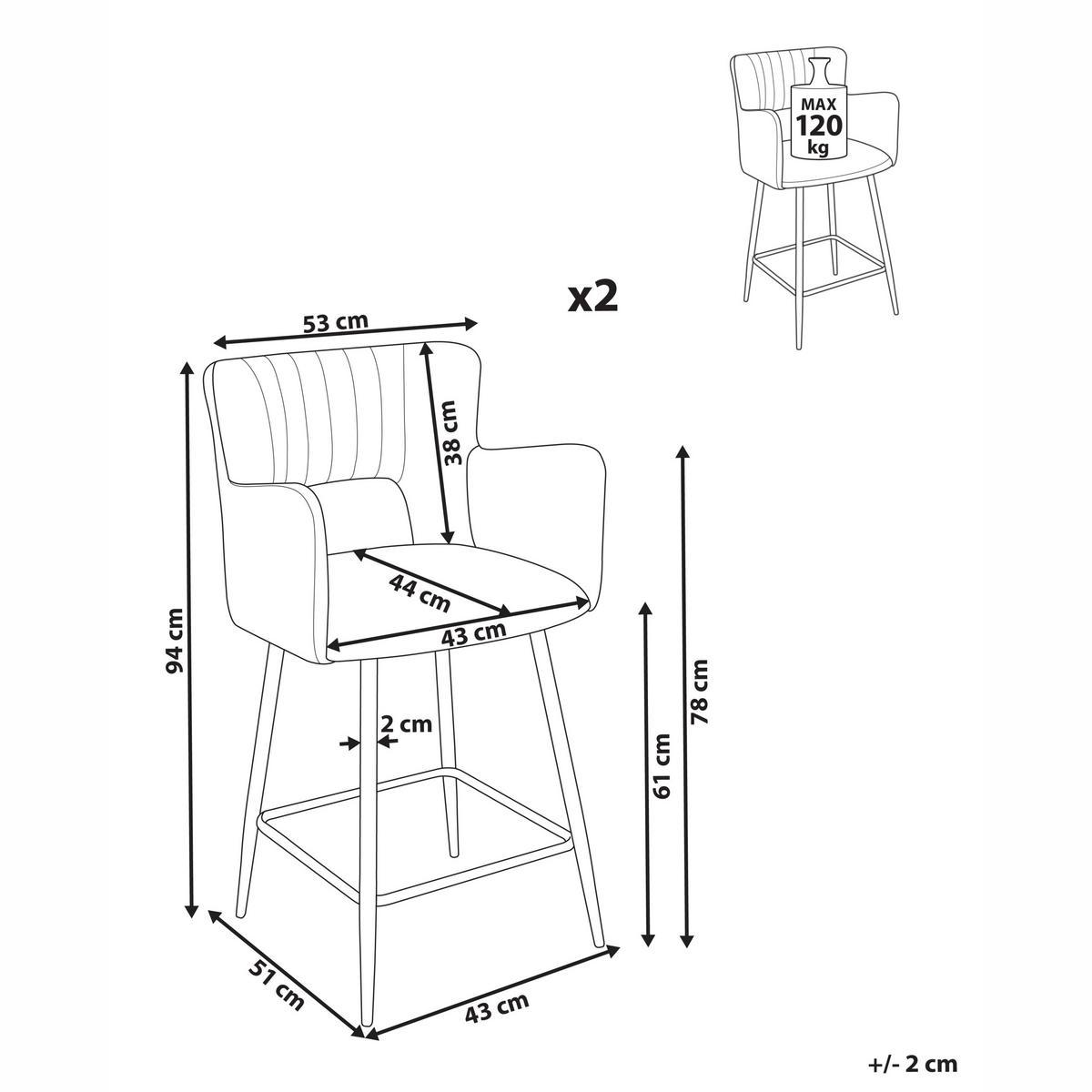 BARSTÜHLEN 2er-Set Taupe Sanilac - Taupe/Schwarz, Textil (51/91/44cm) - Beliani