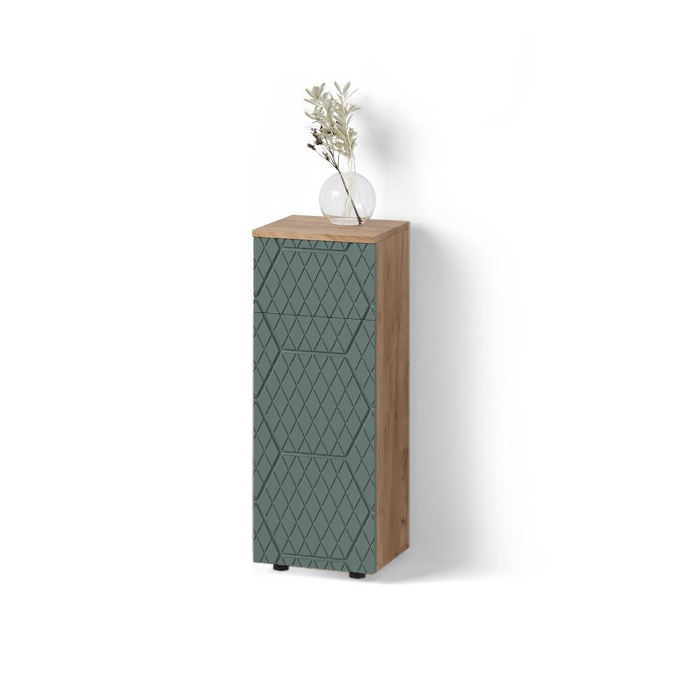 MIDISCHRANK Ronco Grün/Goldkraft Eiche 30 x 81 cm mit 1 Schublade, 2 Fächer, Badezimmer - Honigeiche/Grün, Holzwerkstoff (30/81/30cm) - Livinity®