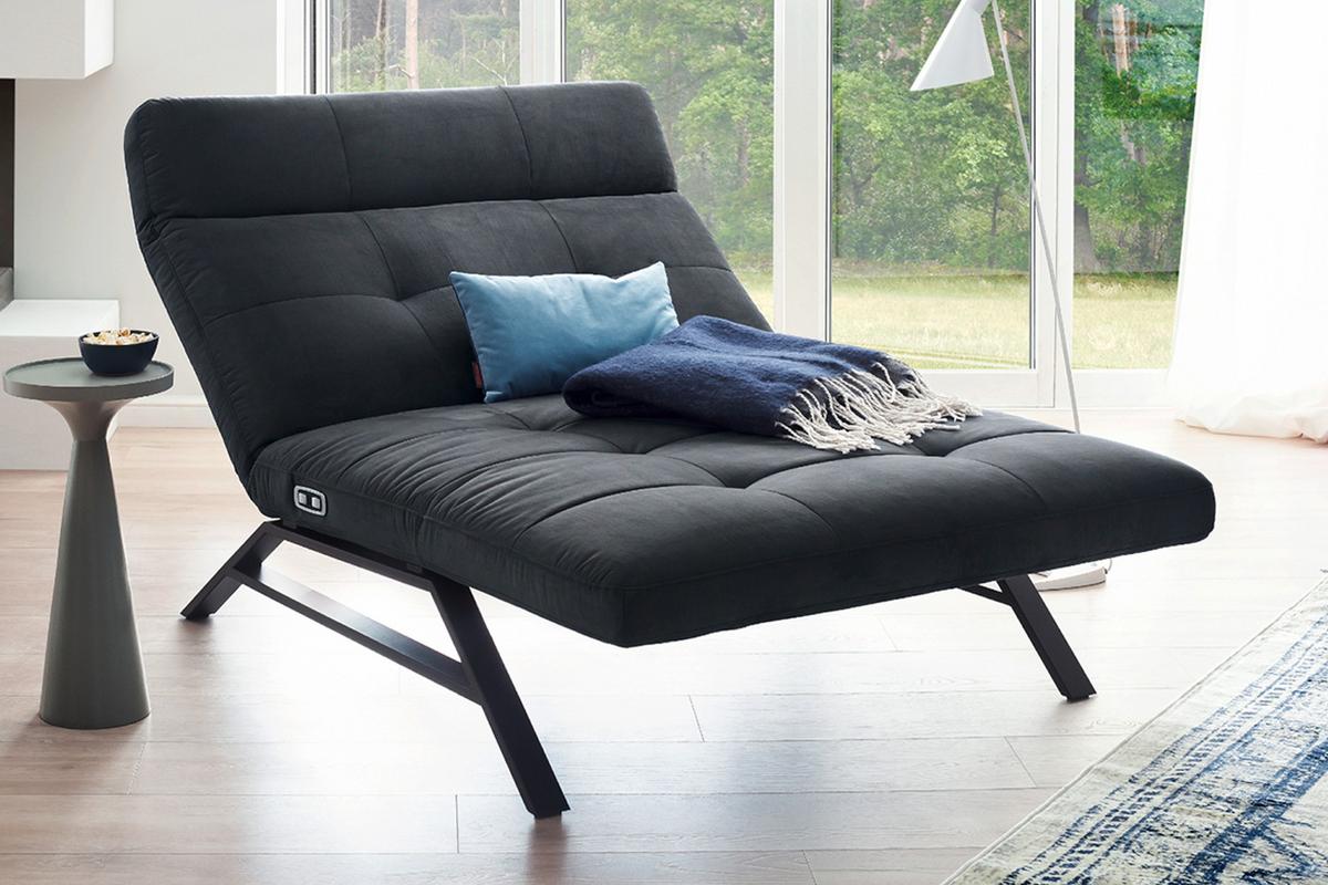 LIEGE MIT MOTORISCHER RELAXFUNKTION AMERIVA Schwarz Velvet Relaxfunktion - Schwarz, Textil (120/110/158cm) - KAWOLA