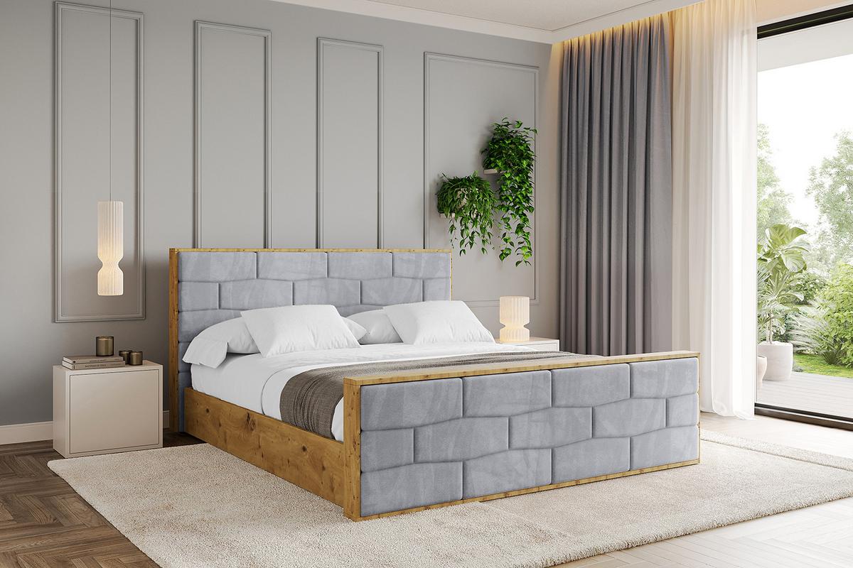 POLSTERBETT mit Bettkasten, Fußteil und Lattenrost, Boxbett mit Matratze H3/H4 - ENZO8-Z 180x200 Hellgrau - Hellgrau, Holzwerkstoff/Textil (180/200cm) - ALTDECOR