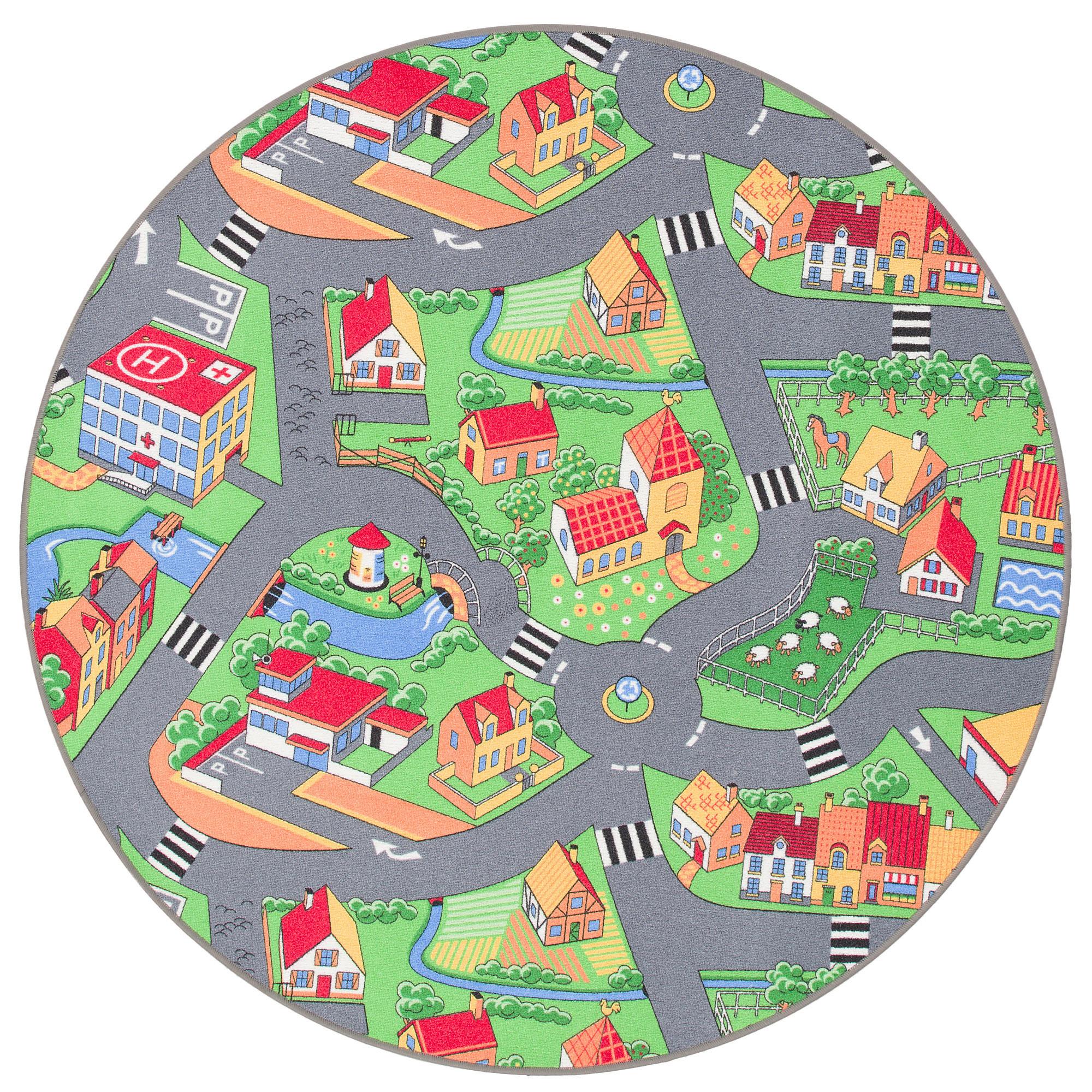KINDER SPIEL TEPPICH LITTLE VILLAGE RUND - Multicolor, Textil (200/200cm) - Snapstyle