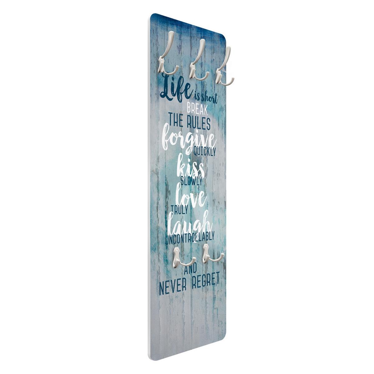 WANDGARDEROBE - Life is short Break the rules 34/105 cm - Blau, Holzwerkstoff (34/105/1.6cm) - Bilderwelten