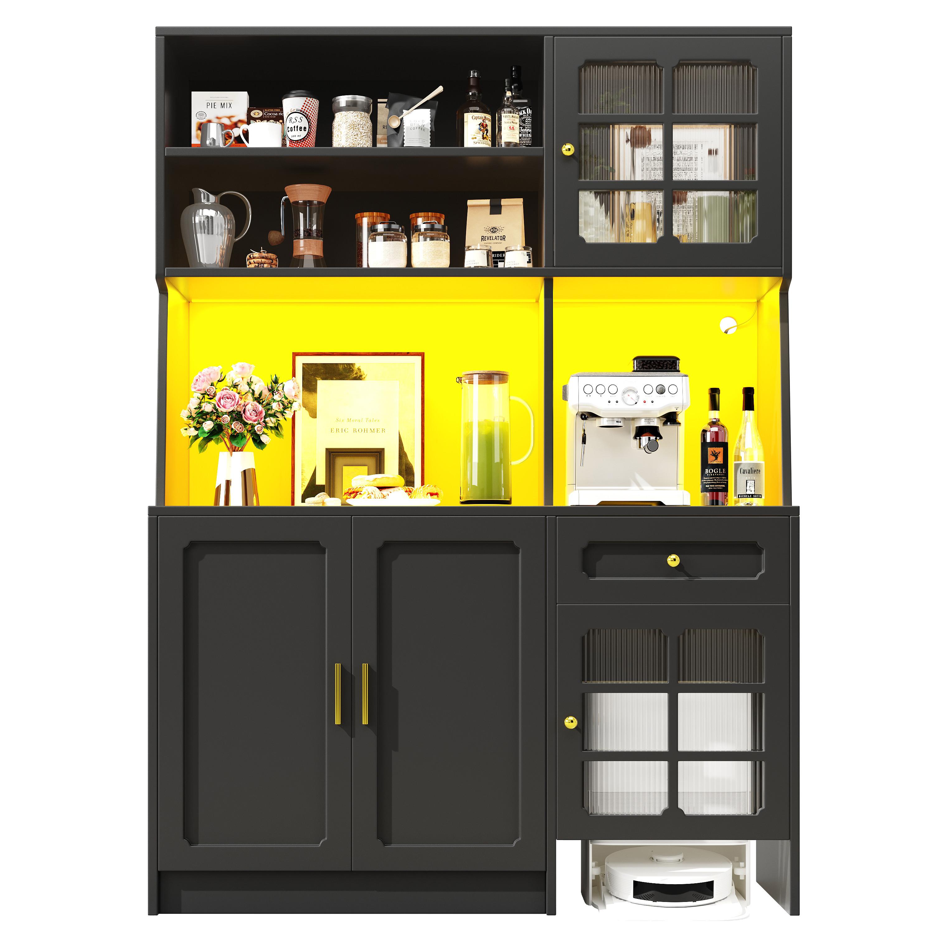 KÜCHENSCHRANK Schwarz 130x180 cm mit App-LED & Saugroboter-Garage - Schwarz, Holzwerkstoff (130/180/45cm) - Urban Meuble