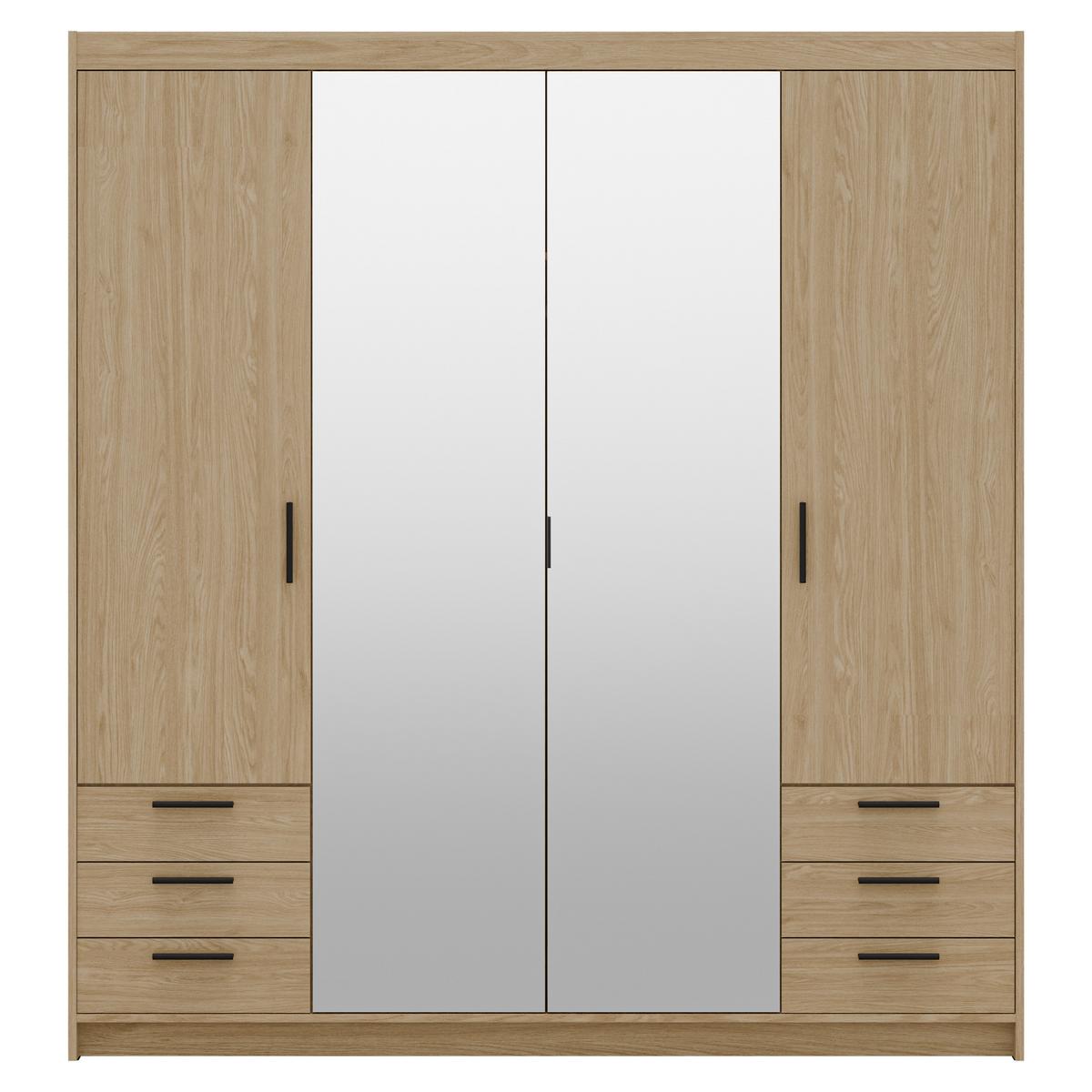 DREHTÜRENSCHRANK Elena mit 4 Türen, 6 Schubladen und Spiegel, 176 cm, Eiche Geölt - Eichefarben, Holzwerkstoff (176/190/53cm) - Beautysofa