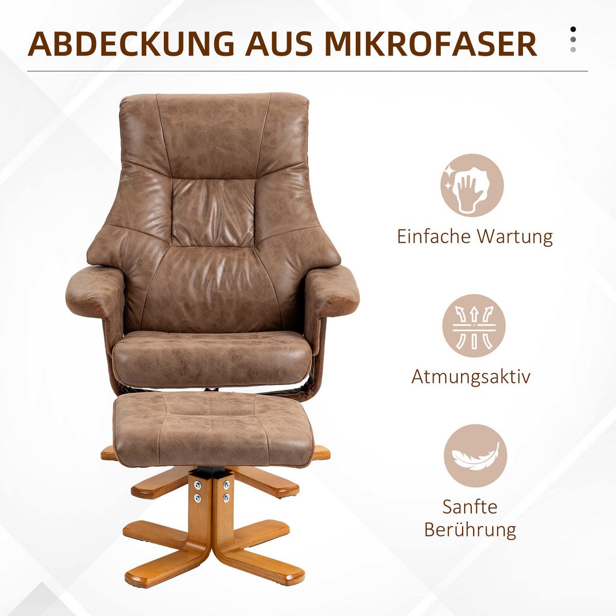 RELAXSESSEL mit Hocker, Fernsehsessel, Polstersessel TV Sessel mit Liegefunktion - Braun, Kunststoff (82.5/109/78cm) - HOMCOM