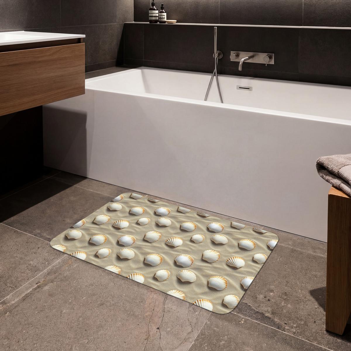 BADEMATTE Muscheln - Sand - Maritim 80x50 cm - Sandfarben, Textil (80/50cm) - OnlyWow