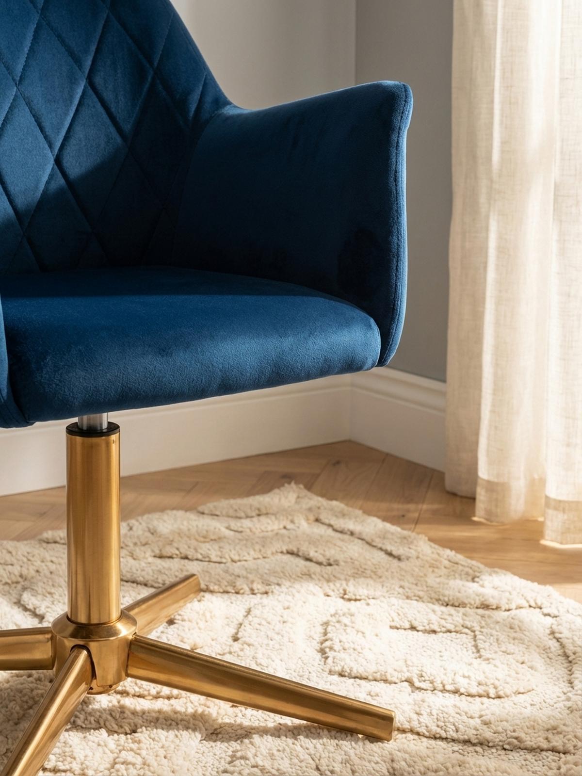 DREHSTUHL Samt mit Armlehnen Eisengestell 360° Funktion, Blau 97x55x55 cm - Blau/Goldfarben, Textil/Metall (97/55/55cm) - KADIMA DESIGN