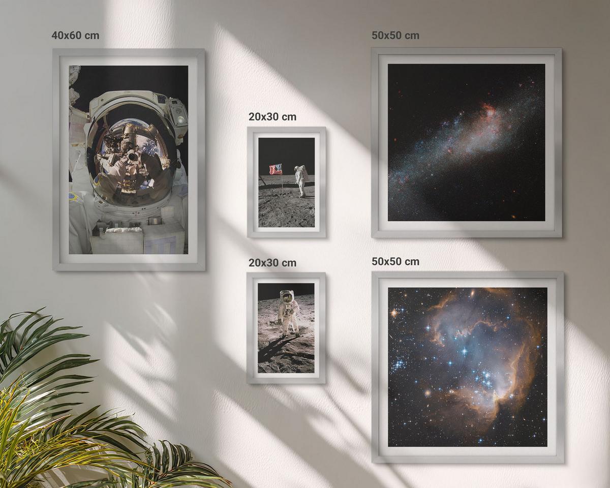 BILDER SET 5er Set - 50x50 cm & 20x30 cm & 40x60 cm Silberner Rahmen - Astronauten landen auf dem Mond - Silberfarben, Kunststoff (40/60cm) - TULUP