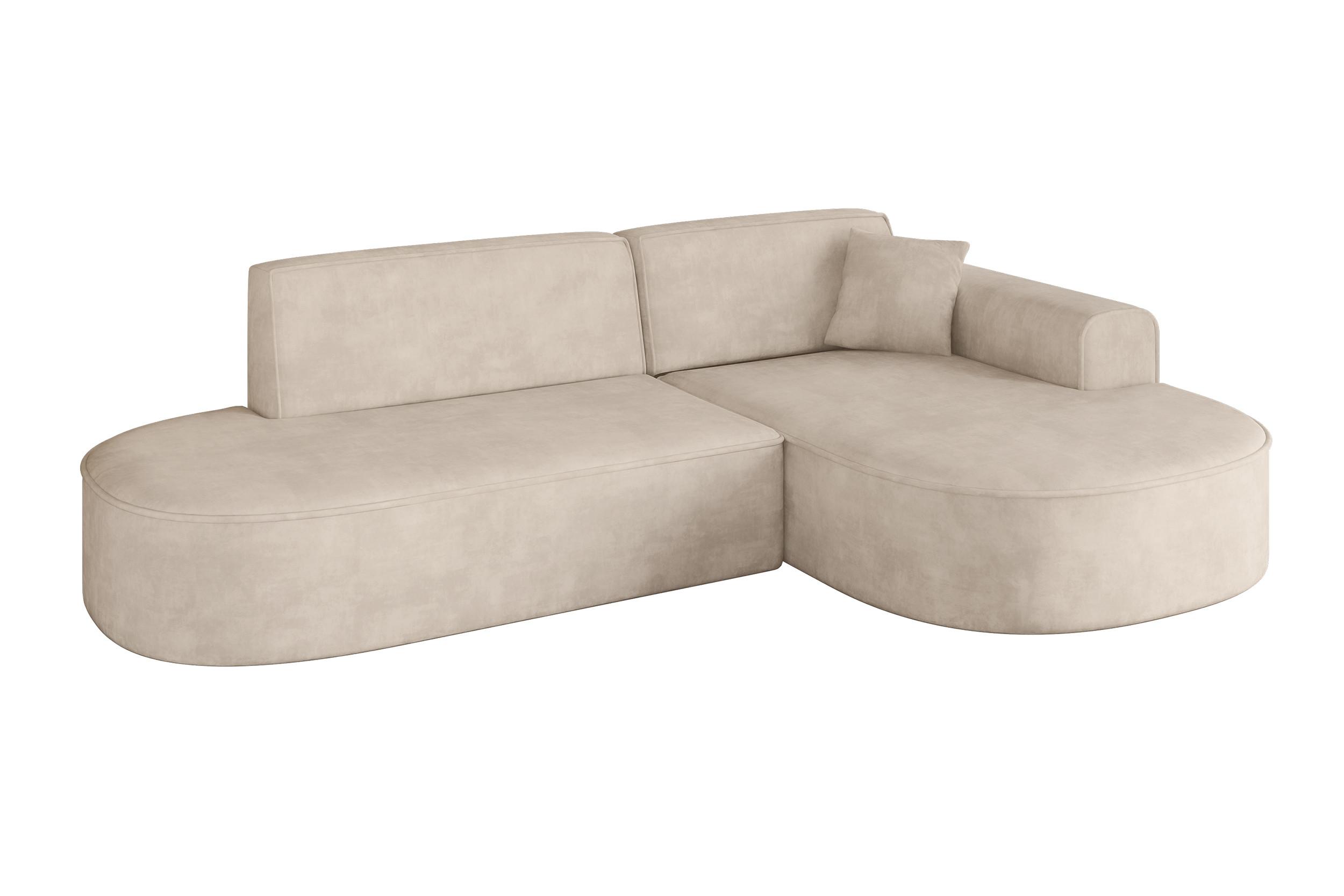 ECKSOFA Ottomane Rechts MARI-L1 - 243x171x79 cm Beige Velours - Beige/Schwarz, Holzwerkstoff/Kunststoff (171/243cm) - ALTDECOR