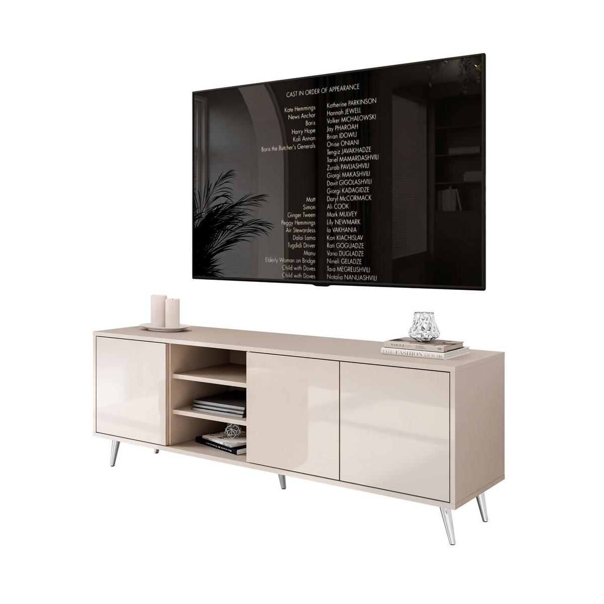 TV-SCHRANK SANAYI Kaschmir Hochglanz – schräge silberne Beine - Kaschmir, Holzwerkstoff (156/54/38cm) - Lookway