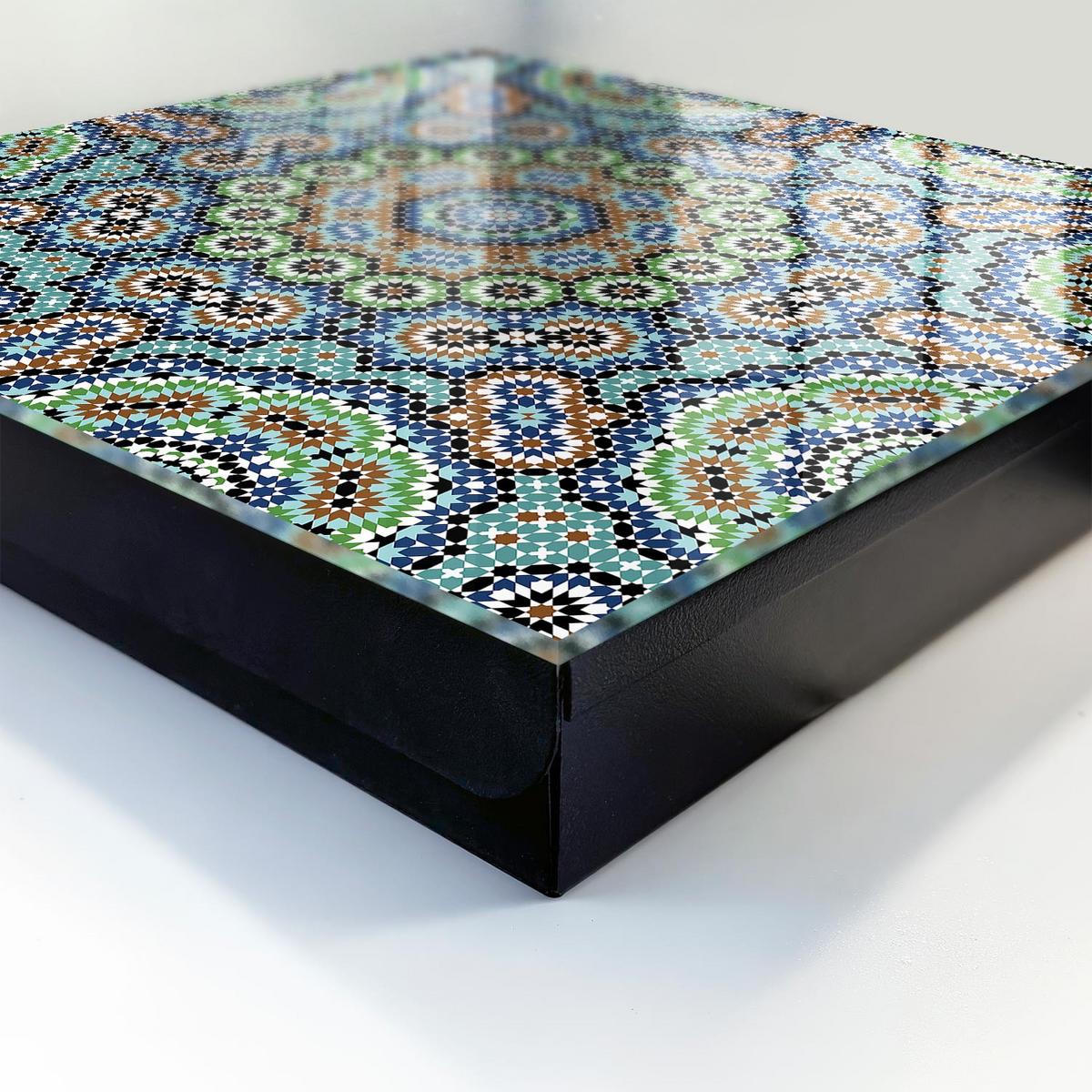 SCHLÜSSELBOX Schwarz 30x30 cm- Türöffnung nach rechts - Farbenfrohes Mosaik - Blau, Metall (30/30/5cm) - TULUP