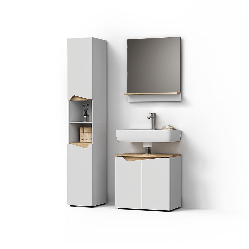 BADMÖBEL-KOMBINATION Timavo Weiß 3 Teile, mit Hochschrank - Weiß, Holzwerkstoff (60/57/35cm) - Livinity®