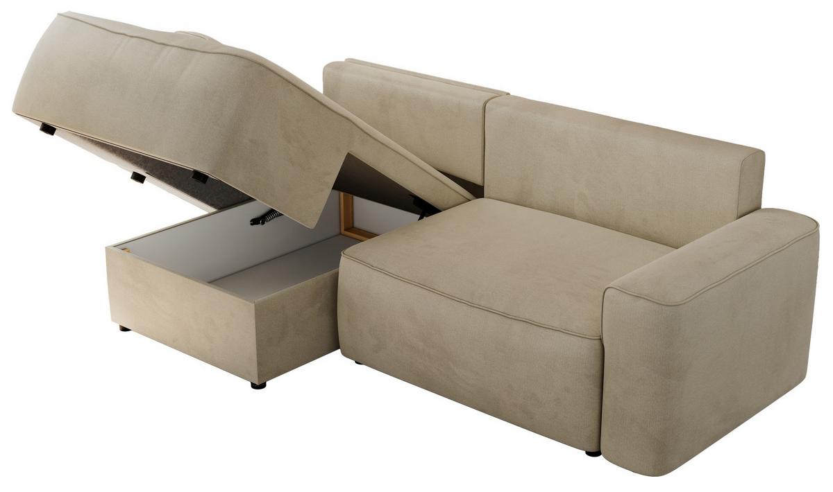 ECKSOFA BELLUNO L Beige Velvet - Links - Beige/Schwarz, Textil (144/233cm) - MKS