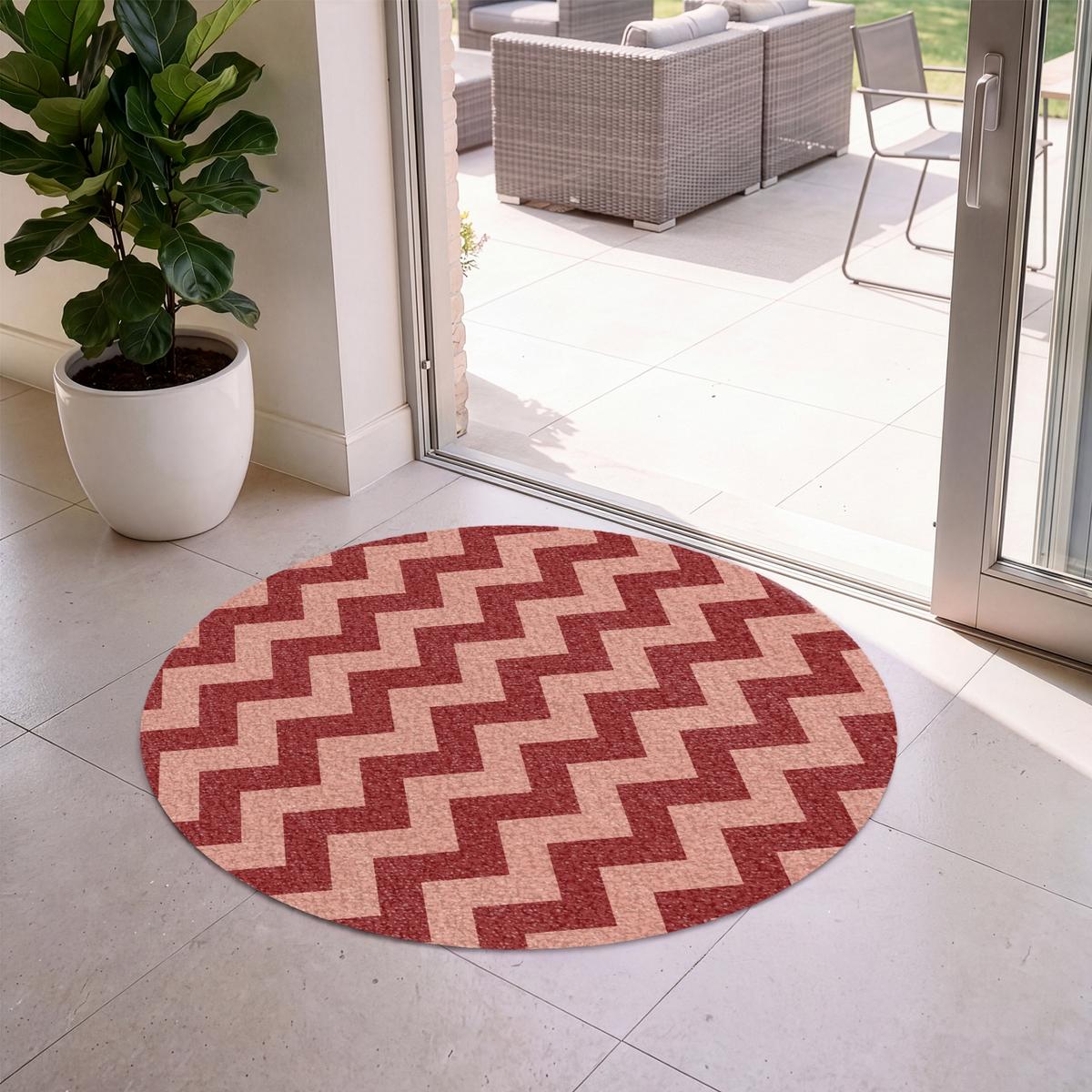 FUSSMATTE Zickzack - Streifen - Muster - Rot Schmutzfänger 120x120 cm - Bordeaux, Kunststoff (120/0.4cm) - MuchoWow