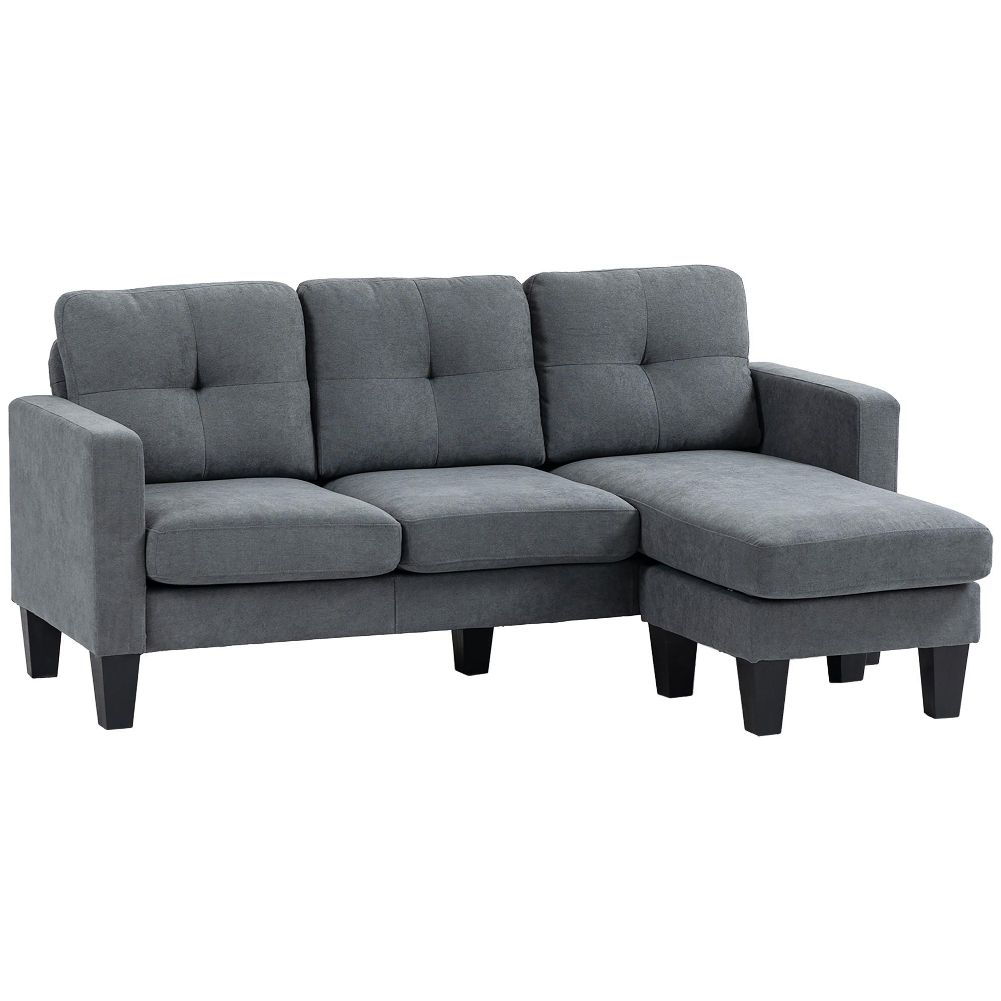 ECKSOFA Couch mit Umkehrbar Chaiselongue Sofa L Form mit Leinenoptik Dunkelgrau - Dunkelgrau, Kunststoff (130/186cm) - HOMCOM