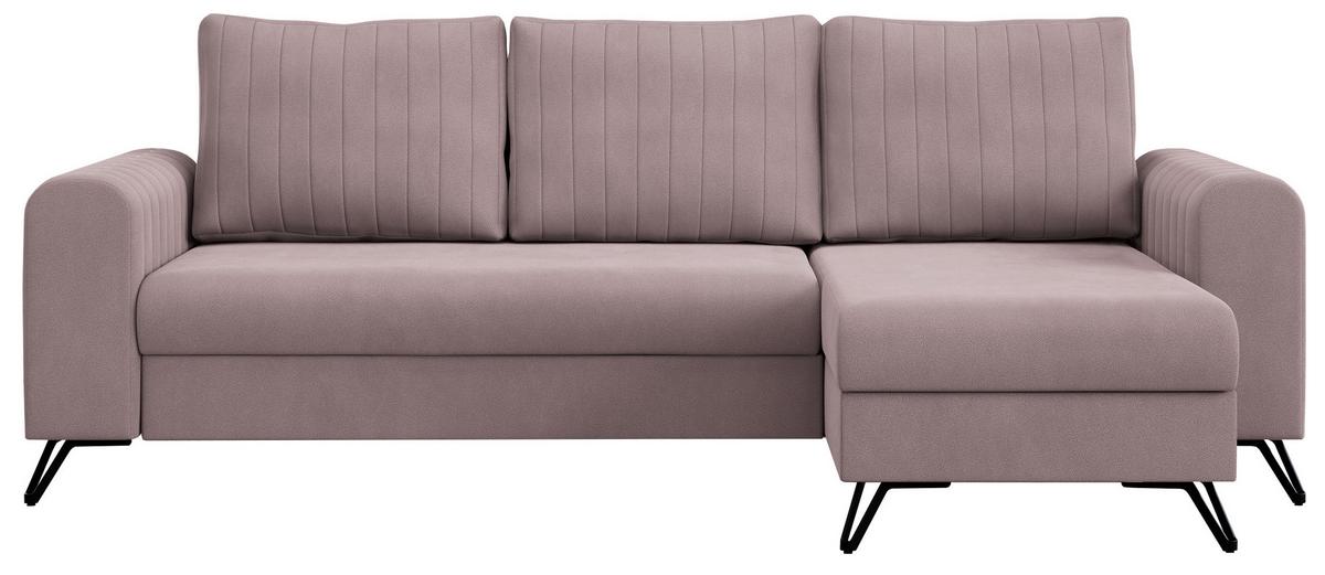 ECKSOFA Axel Samt Rosa - Schwarz/Rosa, Textil/Metall (242/140cm) - MKS