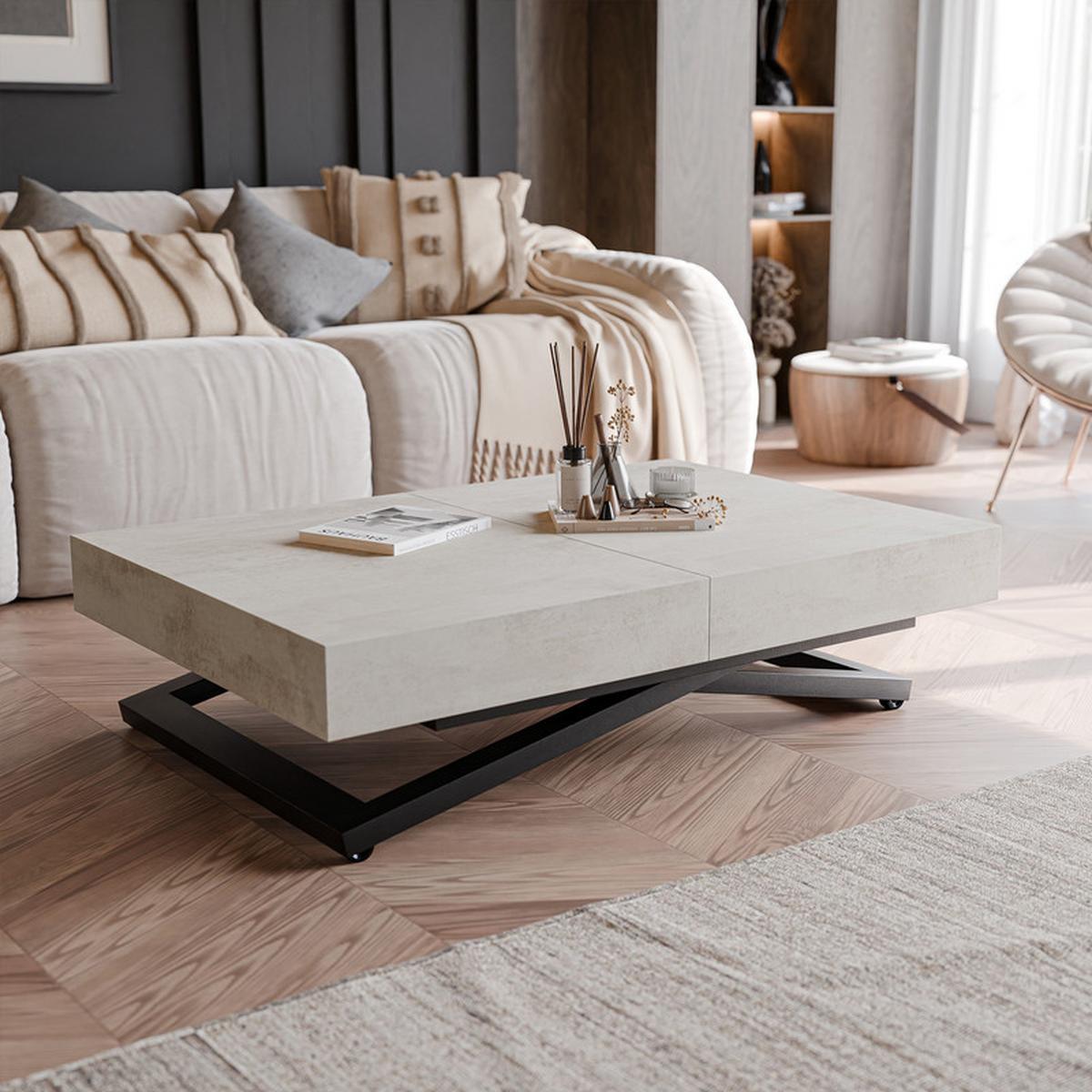 COUCHTISCH SANELLE ausziehbar mit Liftfunktion, 120/80/76 cm Schwarz / Weiß - Schwarz/Weiß, Holzwerkstoff/Metall (80/120/27cm) - Idohome
