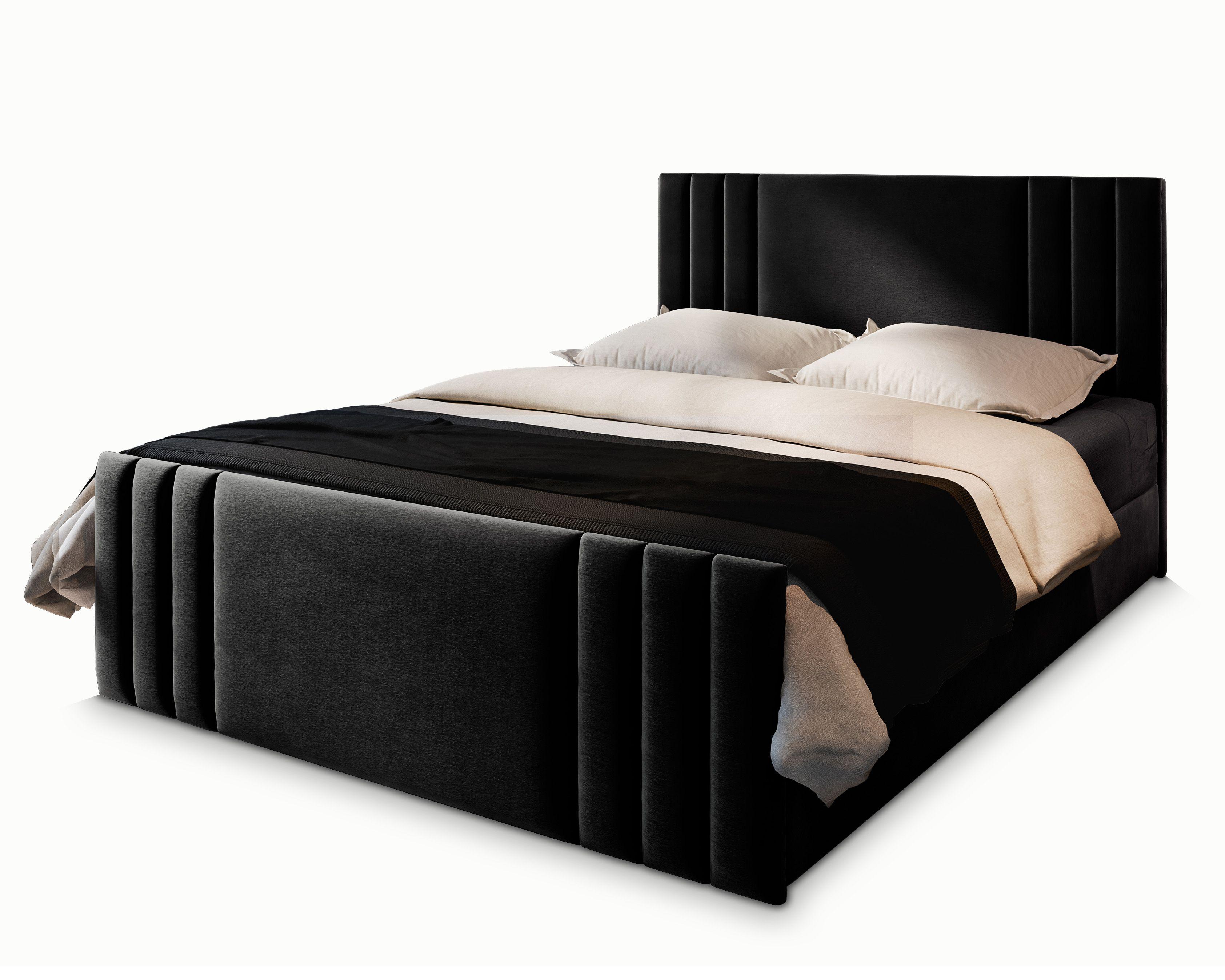 BOXBETT KANES 140x200 cm mit Matratze und Topper - Schwarz - Schwarz, Holz (140/200cm) - MASSENO