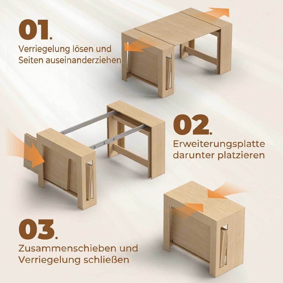 AUSZIEHBARER-ESSTISCH Spanplatte Stahl Braun - Hellbraun, Holzwerkstoff (240/90/78cm) - HOMCOM