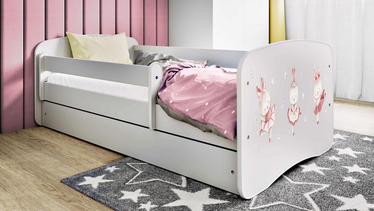 KINDERBETT Emily mit Schublade und Matratze, Weiß 70x140 cm - Altrosa, Holzwerkstoff (140/70cm) - WFL GROUP