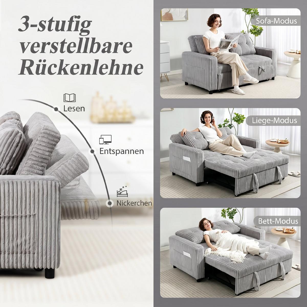 SCHLAFSOFA Polyester Stahl Hellgrau - Hellgrau/Schwarz, Holz/Kunststoff (90/91/157cm) - HOMCOM