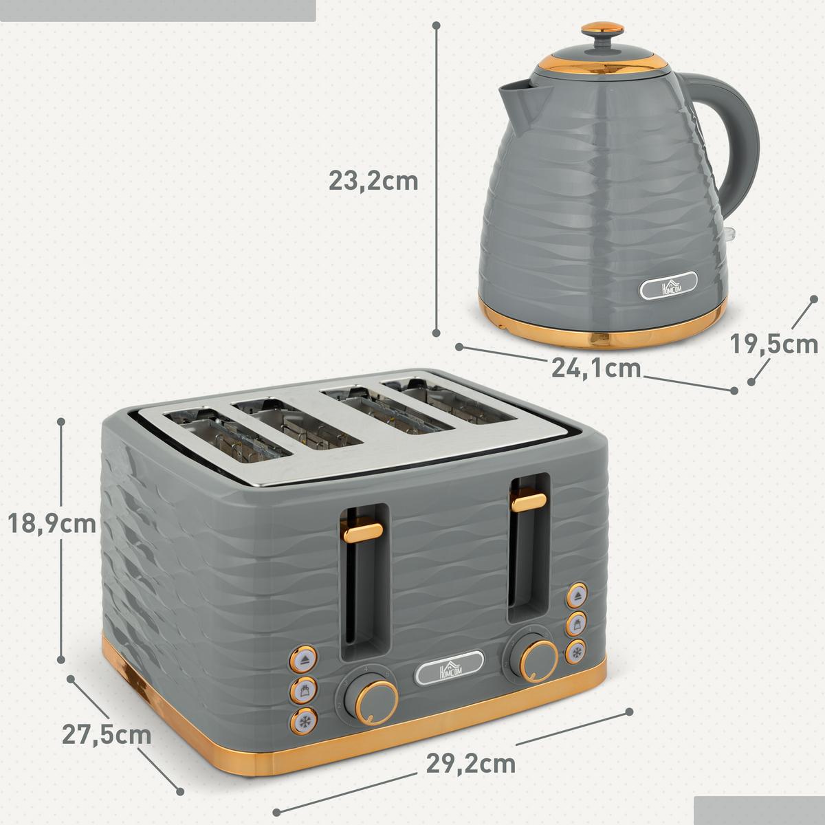KOCHER-TOASTER-SET 2er Set Kunststoff Stahl Grau - Grau, Kunststoff (19.5/23.2/24.1cm) - HOMCOM