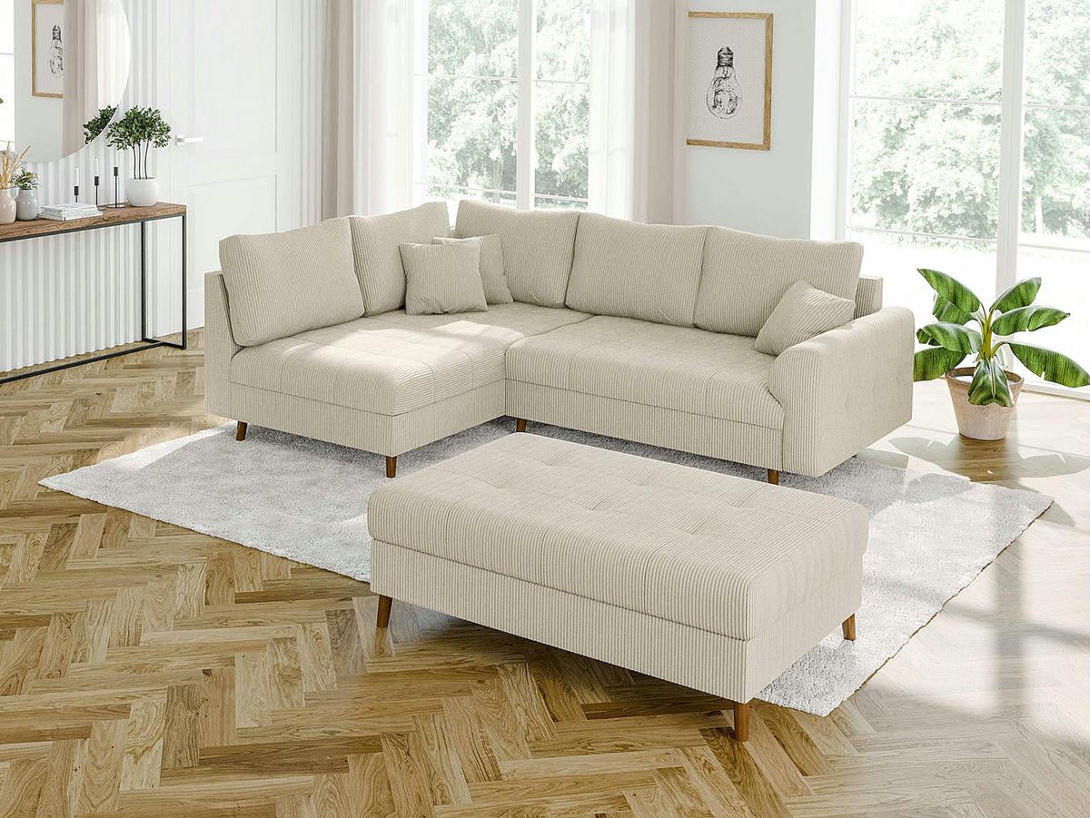 ECKSOFA inkl. Hocker Alma Beige Cord - Ottomane links - Beige/Braun, Holz/Textil (231/161cm) - S-Style Möbel