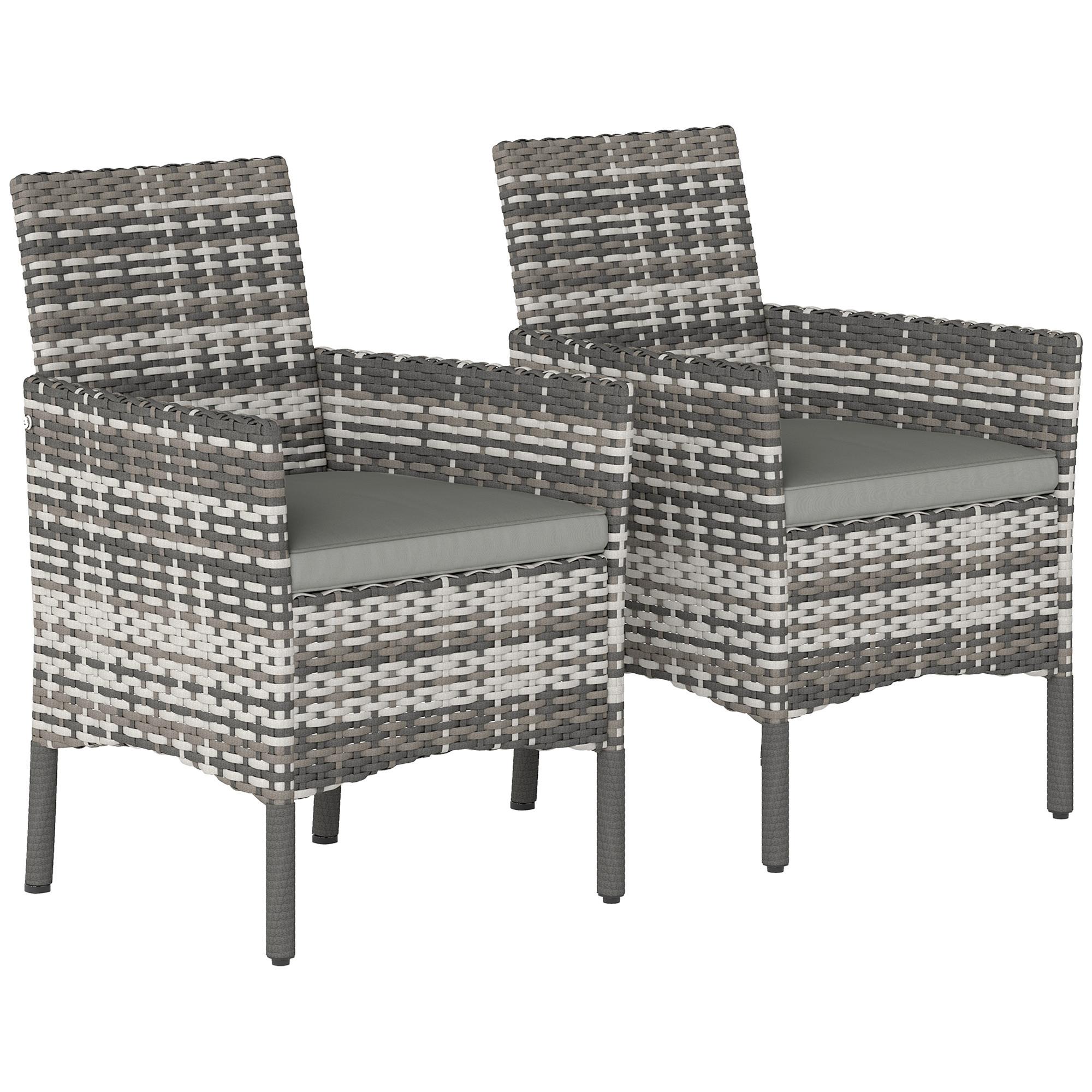 RATTANSTÜHLE 2er Set PE-Rattan Stahl Grau - Grau, Textil/Metall - Outsunny