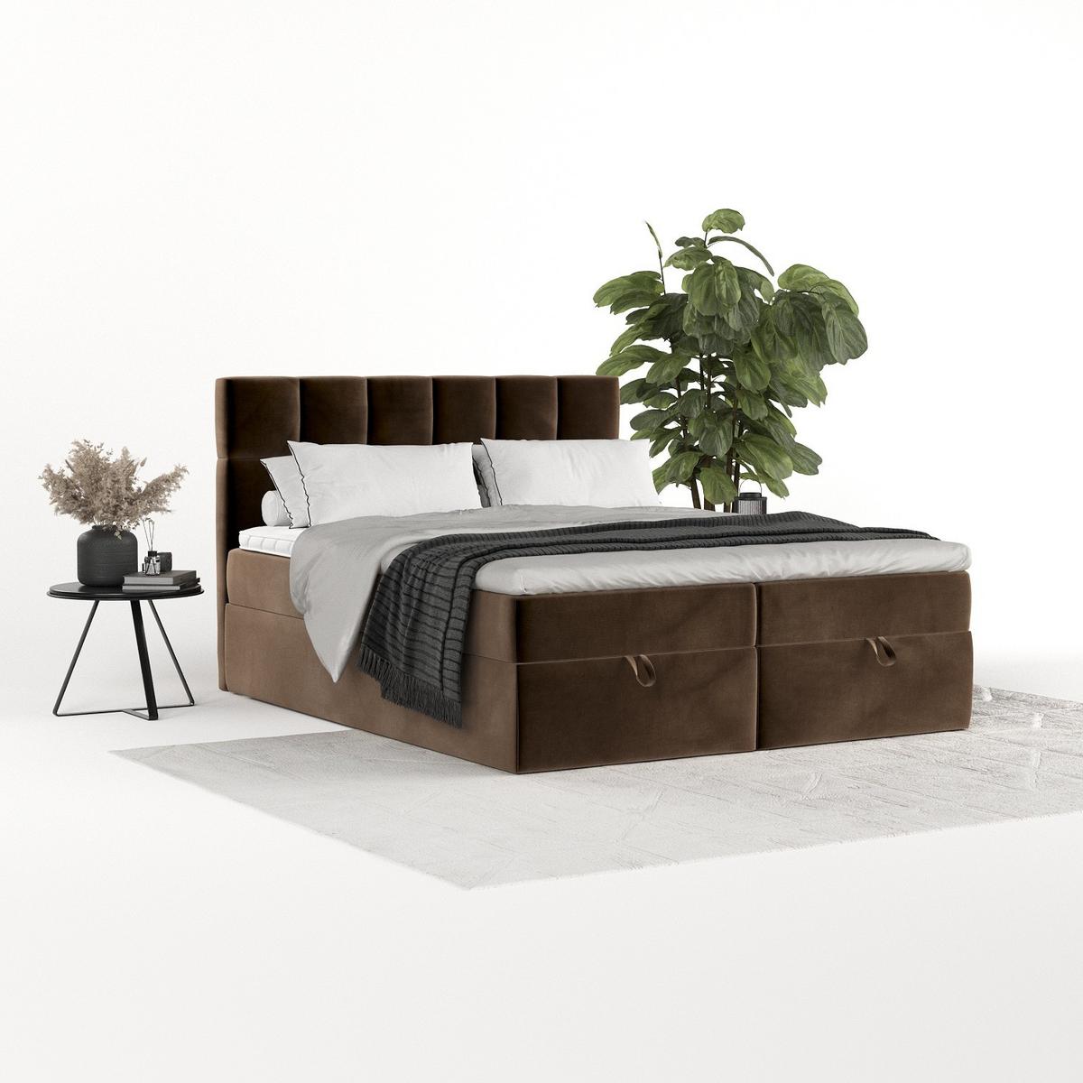 BOXBETT Savio 140/200 cm Braun im Kronos Stoff - Schwarz/Braun, Holz/Holzwerkstoff (140/200cm) - AltaBeds