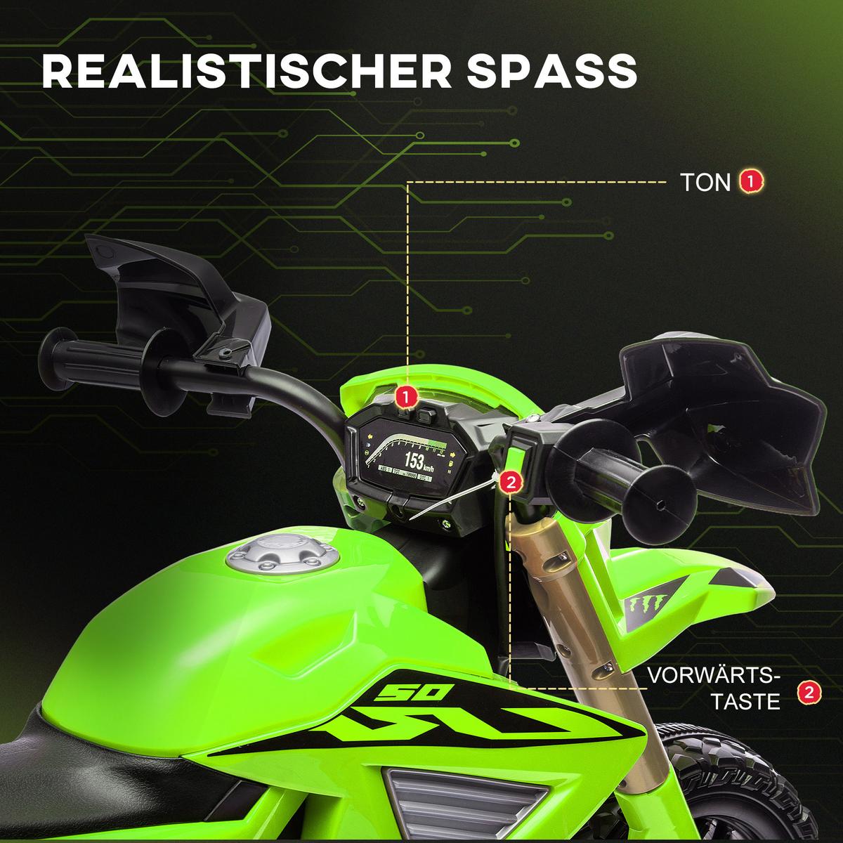 KINDER Elektro-Motorrad 12V Kindermotorrad 3 km/h 3-8 Jahre Kinder Grün - Grün, Kunststoff (105/57/62cm) - AIYAPLAY