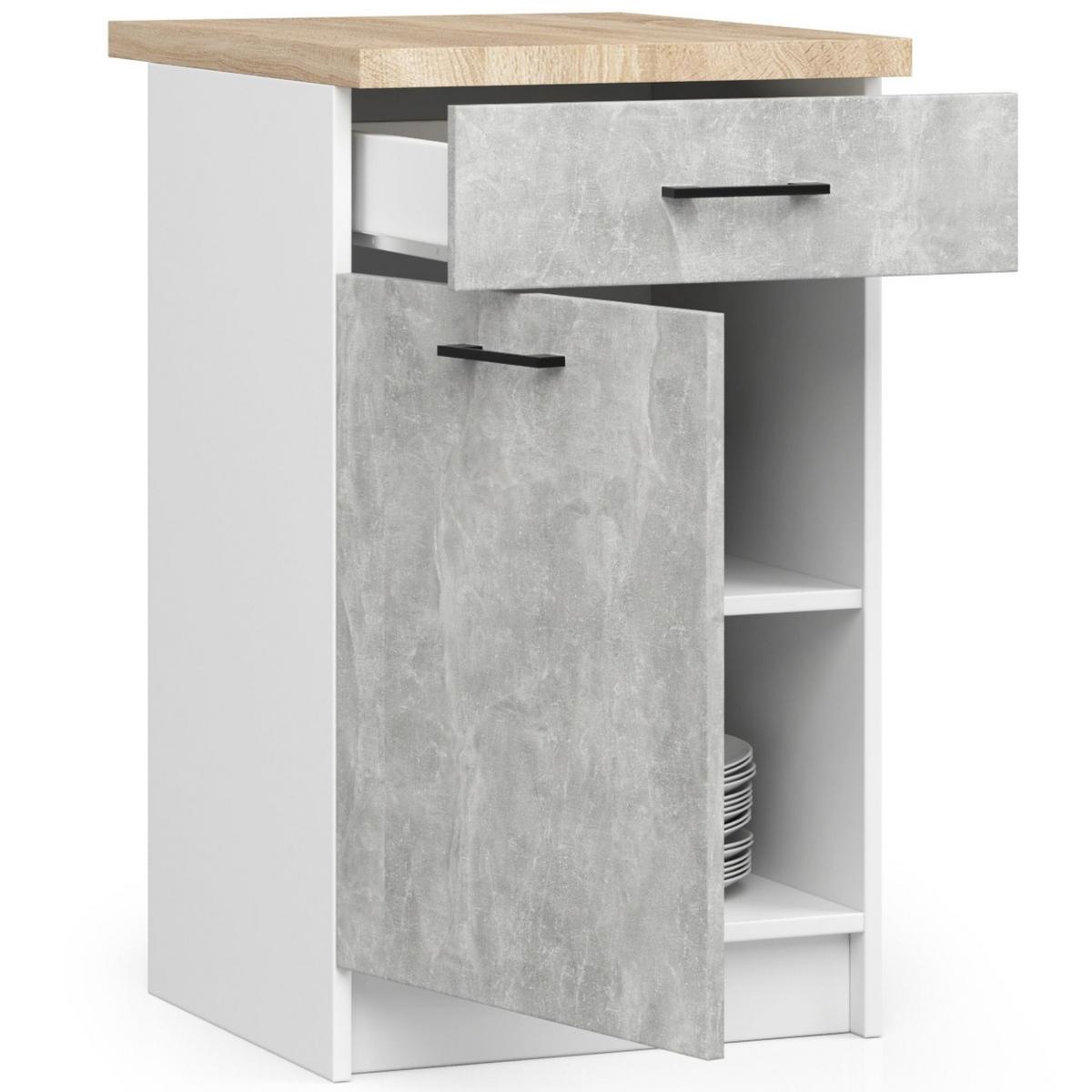 UNTERSCHRANK Weiß, Beton 85/50/46 - Hellgrau/Weiß, Holzwerkstoff (50/85/46cm) - RAUMHIRSCH FURNITURE