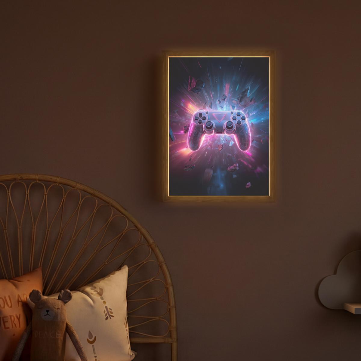 NACHTTISCHLAMPE MIT AKKU Controller - Neon - Explosion - Abstrakt 30x40 cm - Violett, Holzwerkstoff (8/30/40cm) - OnlyWow