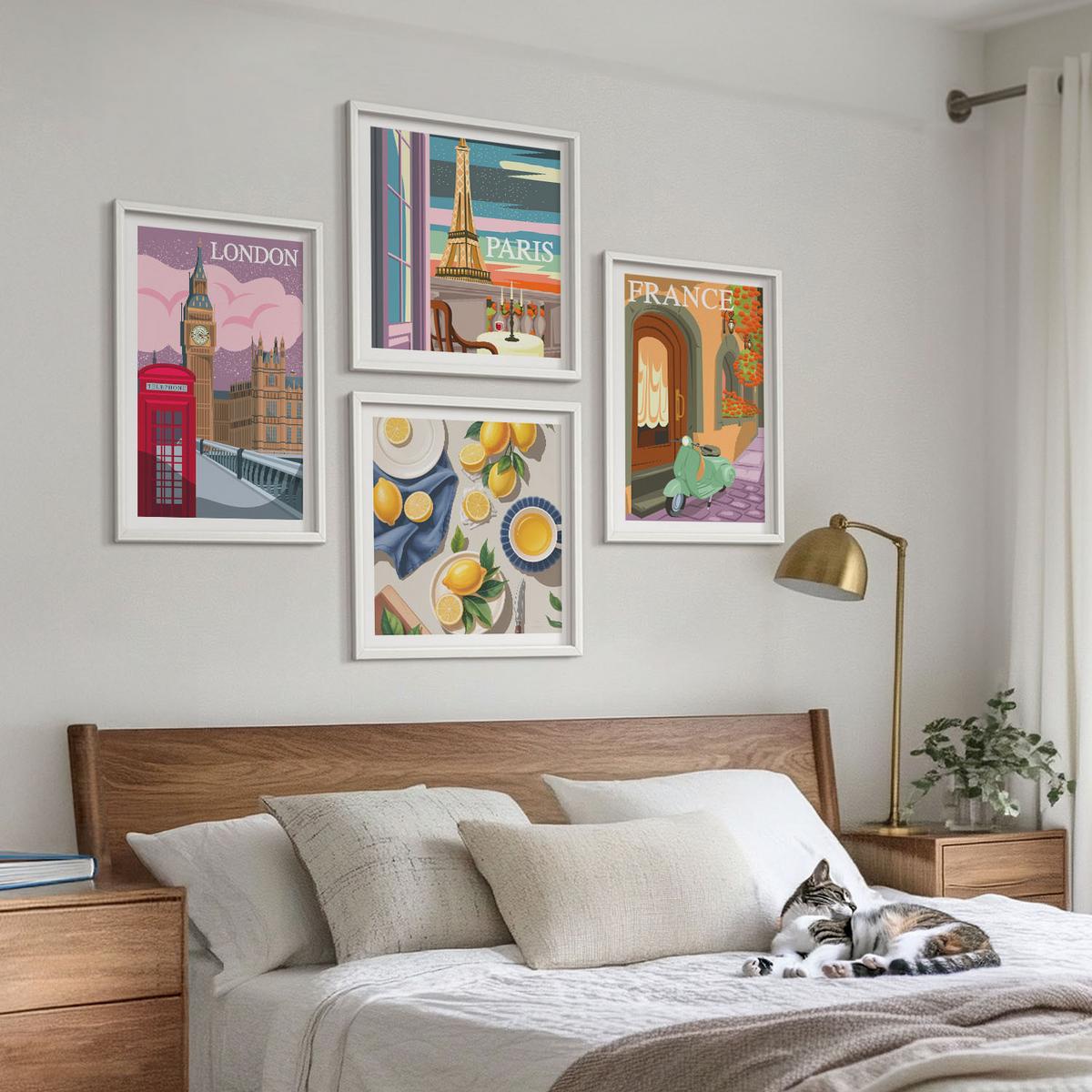 BILDER SET 4er Set - 50x50 cm & 40x60 cm Weißer Rahmen - Stadtansichten Paris London Frankreich - Weiß, Kunststoff (50/50cm) - TULUP
